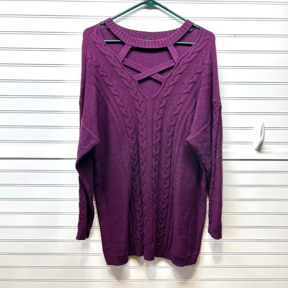Torrid Cable Knit Long Sleeve Tunic Sweater Criss Cross Neckline Size 2 - Picture 1 of 10